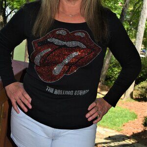 Rolling Stones round neck rhinestone long Sleeved Shirt XS S M L XL XXL 1X 2…